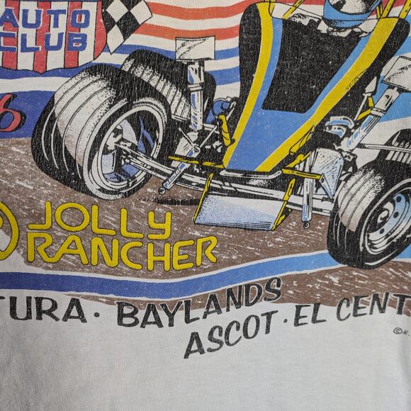 Vintage 1986 Drag Racing T-Shirt NO TAG MEASURES L Jolly Rancher Western Telfer - Picture 7 of 9